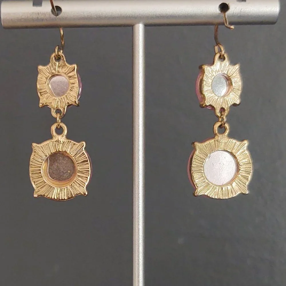 2 tone pink beaded drop earrings